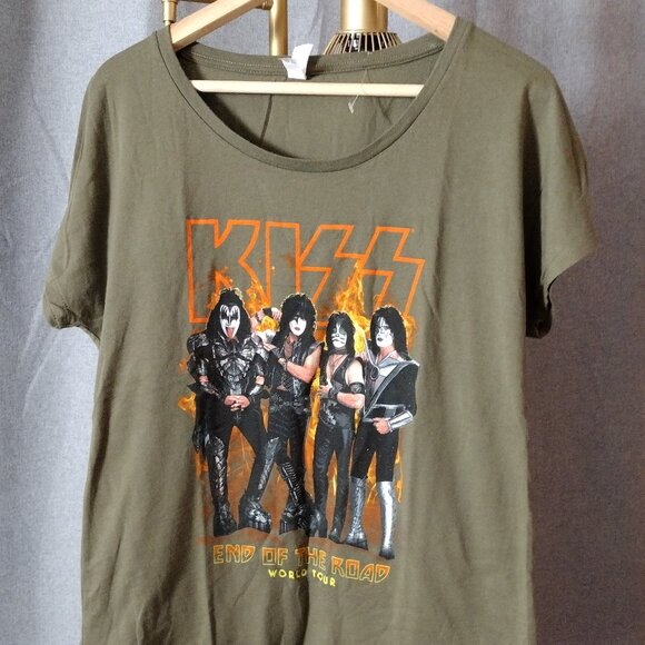 KISS Band T-Shirt Medium End of the Road Tour Graphic Olive Green Rock Tee - Picture 4 of 7